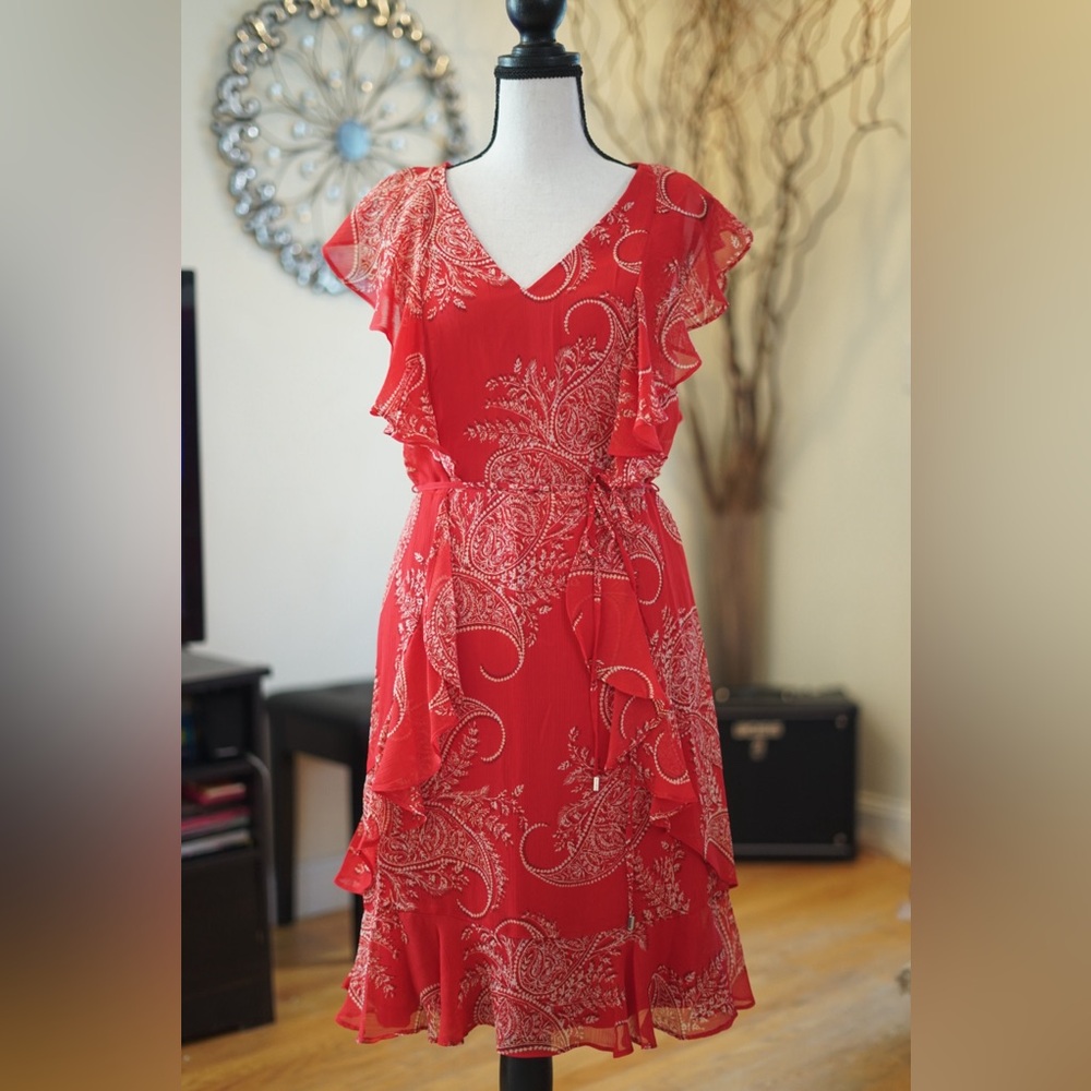 Tommy Hilfiger Red Paisley Ruffle Dress
